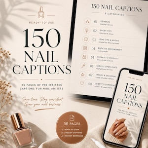 150 nageltexter för Instagram | Innehållsguide för nagelteknik (digital nedladdning)