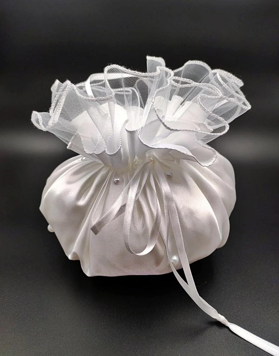 Ivory Satin Bridal Pouch With Pearls and Tulle Trim - Etsy