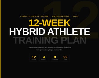 12-Week Hybrid Athlete Training Plan for Beginners | Fitness Race Prep | Excel & Google Sheets Workout Tracker | Strength Cardio Program