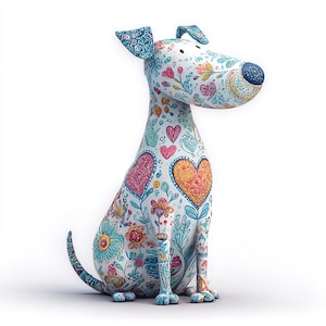 Whimsical Dog Art Print, Doodle Floral Puppy Poster, Eclectic Animal Wall Decor, Colorful Nursery Art, Cute Pet Lover Gift