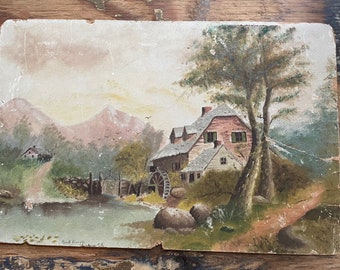 Vintage Original Painting,Landscape Painting,Vintage Farmhouse Painting,Vintage art, Vintage wall painting,Original Art