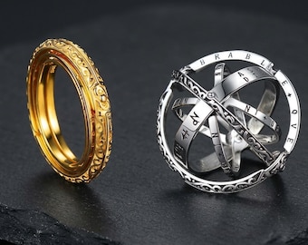 Ring astronomische bol, opvouwbare samenring, vintage hemelse band, kosmisch cadeau voor haar hem