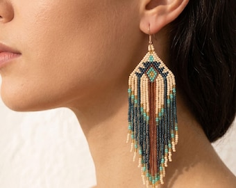Boho Perlen Fransen Ohrringe, Seed Bead Baumeln Ohrringe, Western Native Style Schmuck