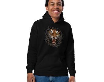 Realistic Tiger Ripping through Hoodie - Youth heavy blend hoodie