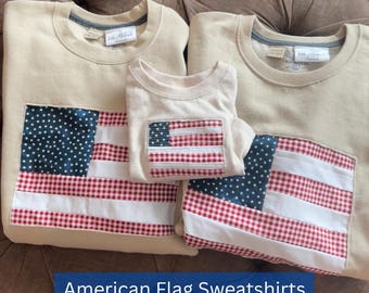 Quilted American Flag Sweatshirt | Handmade Patriotic Appliqué Shirt, 4th July Apparel