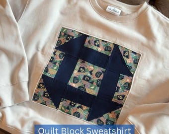 Quilt Block Sweatshirt | Appliquéd Patchwork Shirt, Customizable Colors