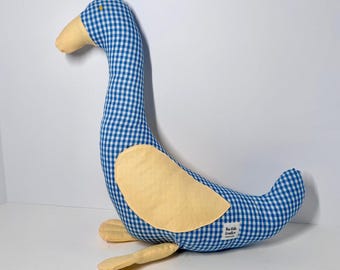 Handmade Gingham Cotton Goose Plush | Cottagecore Nursery Decor, Infant Safe Stuffed Animal