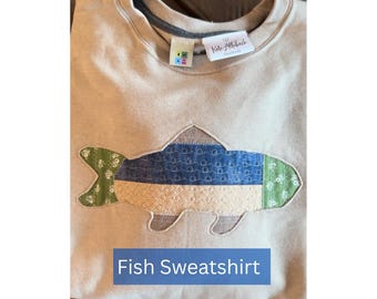 Handmade Quilted Fish Appliqué Sweatshirt or Shirt | Custom Color Options | Fishing Gift | All Sizes