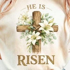 Er ist auferstandenes Kreuz Lilie Ostern PNG, Aquarell Florale religiöse Grafik (Digitaler Download)
