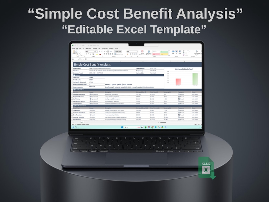 Cost Benefit Analysis Excel Template With Calculator - Etsy