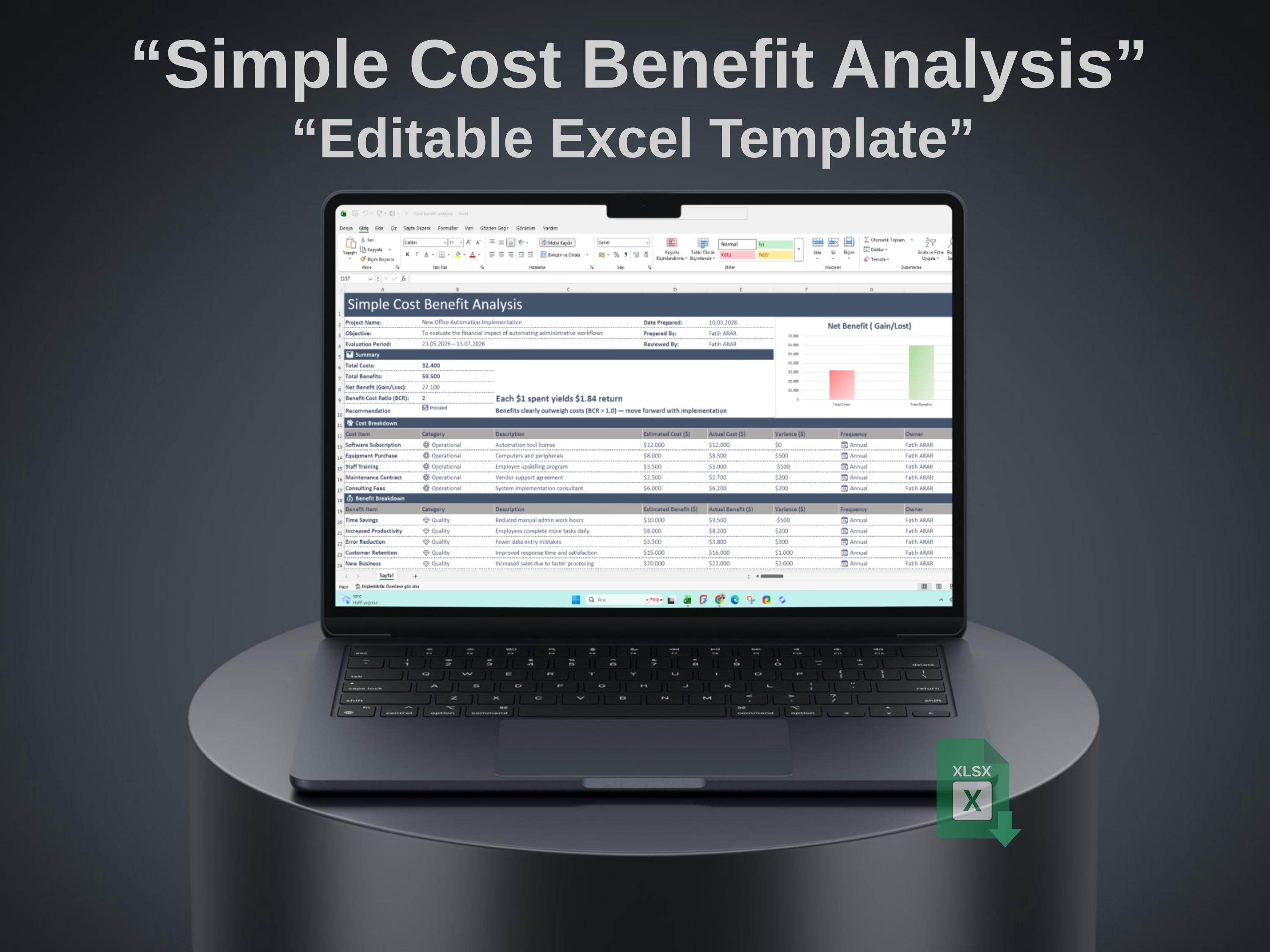 Cost Benefit Analysis Excel Template With Calculator - Etsy