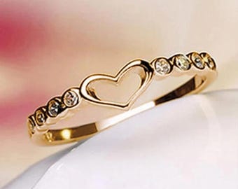 14k Gold Plated Heart Shape Ring With Moissanite Band, Handmade Bezel Set Half Eternity band, Lover Band, Bridal band Ring For Women Gift