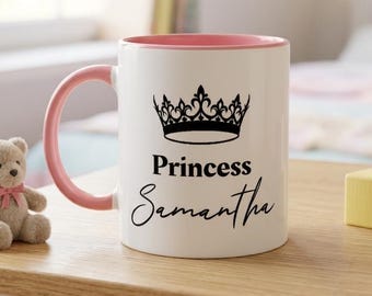 Custom PRINCESS Mug | Personalized Name | 11oz Ceramic Coffee Cup | Dishwasher Microwave Safe | Girls Gift
