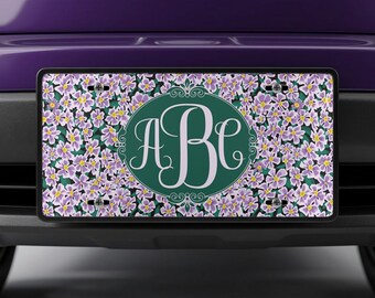 Cornice portatarga personalizzata / Targa per auto con monogramma personalizzato / Regalo floreale chic botanico per ragazze