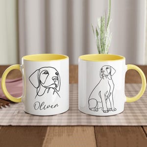 Personalized Dog Mug Custom Name Labrador Retriever Beagle Pointer Hound One Line Art Minimalist
