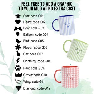 Personalized Name Mug: Gingham, Striped, Dotted - Custom Font & Graphic - Microwave Dishwasher Safe image 12