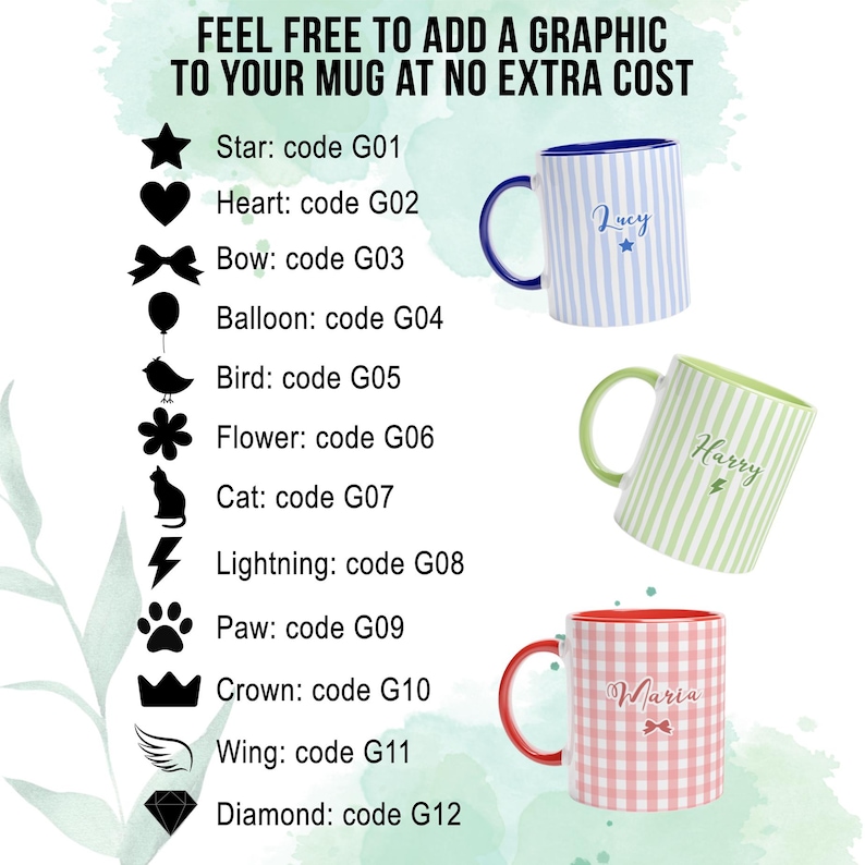 Personalized Name Mug: Gingham, Striped, Dotted - Custom Font & Graphic - Microwave Dishwasher Safe image 12