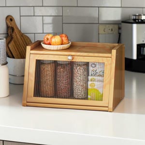 2 Tier Bamboo Bread Box, Kitchen Counter Bread Storage Rack, Bread Storage Cabinet, Kitchen Food Storage