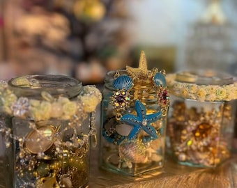 Unwrap Sparkle: Süße Girly Gold Perle & Boho Kristall Schmuck Box Glas – Halsketten/Ohrringe/Ringe | Einzigartiges Spaß Geschenk für sie