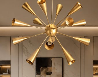 Mid Century Modern Brass Sputnik Chandelier 16 Light Pendant Fixture