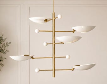 Mid Century Modern Chandelier 5 Light | Brass Sputnik Ceiling Light | Modern Pendant Fixture | Dining Room Living Room Lighting