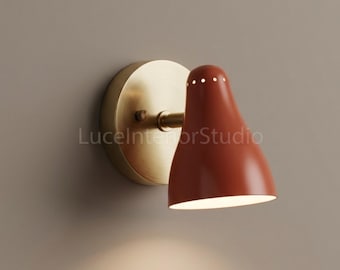 Brass Cone Wall Lamp, Mid Century Modern Sconce, Adjustable Reading Light