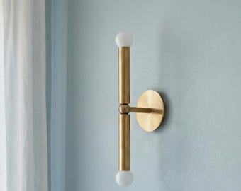Cylindrical Mid Century Wall Sconce – Handmade Raw Brass Italian Style Vanity Light Fixture