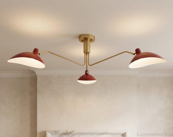 Lámpara de techo empotrada de 3 luces estilo Sputnik de inspiración vintage – Fabricada a mano en latón natural.