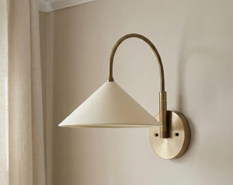 Handcrafted Brass Cone Wall Sconce – Wide Shade Mid-Century Modern Lamp