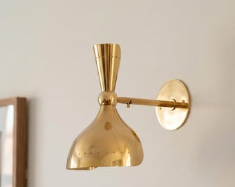 Mid Century Italian Brass Sconce: Modern Perforated Wall Light Fixture