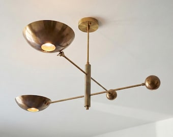 Mid Century Brass Sputnik Chandelier – Modern Starburst Pendant Light Fixture