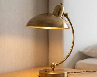 Vintage Bauhaus Brass Table Lamp, 1950s Egon Hillebrand Design, Mid Century Desk Lamp, German Modernist Lighting