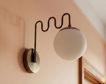 Italian Glass Globe Brass Wall Sconce – Mid Century Modern Antique Brass Bedside & Hallway Light