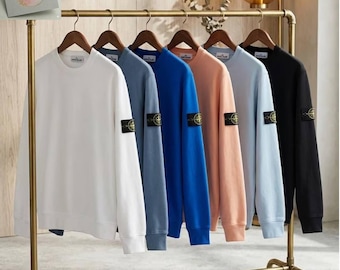 Sudadera unisex de algodón con cuello redondo y parche inspirado en Stone Island, hecha a mano.