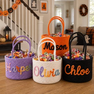 Personalized Halloween Basket, Custom Name Trick or Treat Bag, Kids Candy Basket, Halloween Gift, Fall Party Favor, Pumpkin Basket