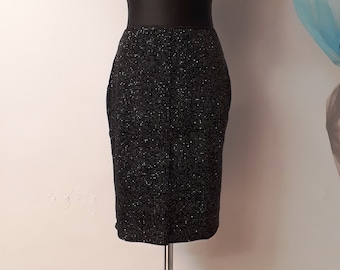 OOAK Zwarte Velours Tango Kokerrok, Rok voor Tango in Zwart en Zilver, Rechte Gesneden Zilveren Transfer Rok voor Tango Kleding in Zwart