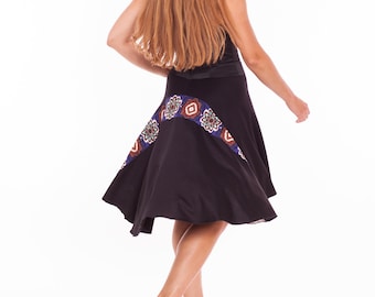 Tango Rok met Back Inlet, vBlack Blauwe Rok voor Tango, Tango Kleding, Boho Print Blue Stripe Tango Rok, Jupe, Tango Kleding