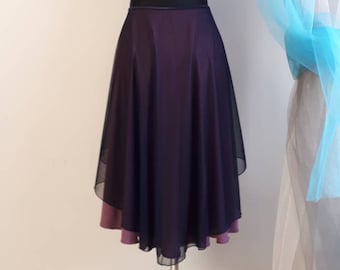 Tango Rok Paars & Royal Blue Tango Kleding, Lavendel Tango Kleding met Mesh, Asymmetrische Gelaagde Tango Rok, Custom Size Tango Rok