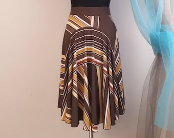 Tango rok met staart, tango kleding in bruin geel wit, geometrische print rok voor tango, training dans rok, jupe tango, milonga rok