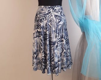 Tango Rok Maria, Tango Kleding in Blauw en Wit, Print Rok voor Tango, Abstracte Print Training Dance Skirt, Jupe Tango, Tango Argentin