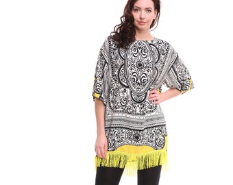 OOAK Tango jurk, Art Deco jurk, zwart wit gele print jurk, vintage Tango jurk, Tango kleding, Tango Tuniek, Tango Mode