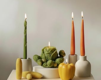 Realistische Gemüsekerzen, handgefertigtes Lebensmitteldekor, Küchentisch-Styling