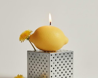 Vela de limón realista hecha a mano / Decoración para el hogar con forma de fruta única