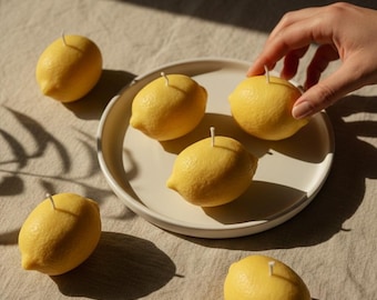 Velas coloridas con forma de limón, decoración para el hogar y la cocina en color amarillo cítrico