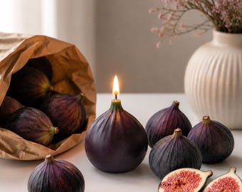 Vela con forma de higo, decoración realista estilo cottagecore para el hogar.