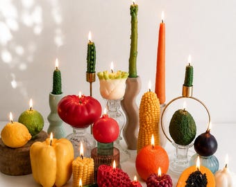 Frukt- och grönsaksljus, realistiska matformade ljus, köksdekor, mittpunkt för matbordet, unik inflyttningspresent
