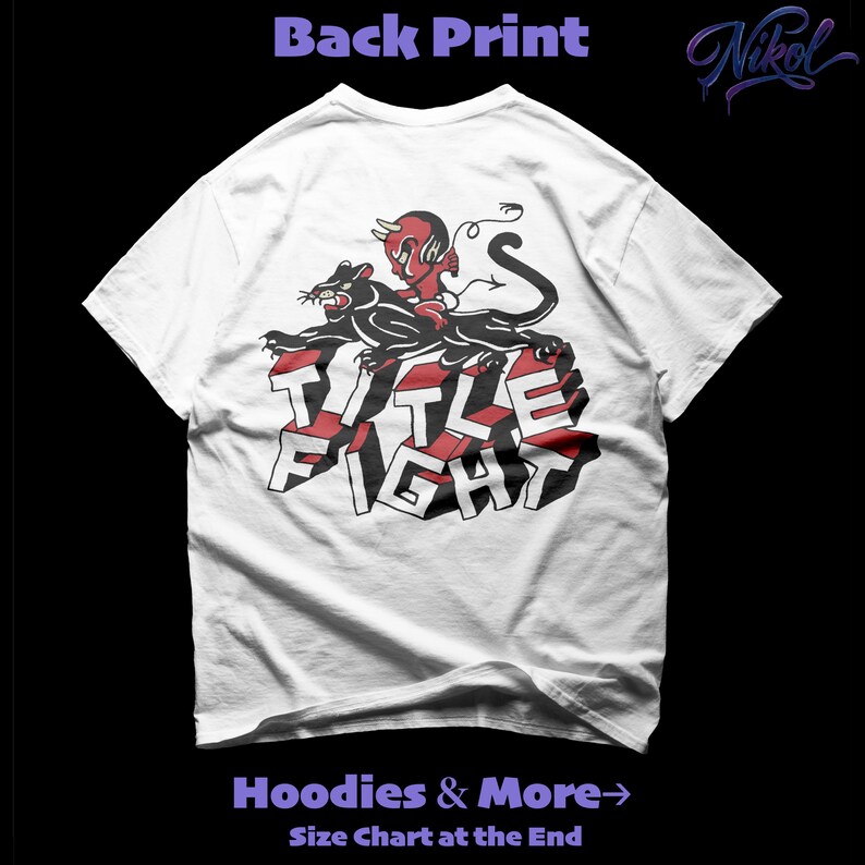 White short-sleeve t-shirt mockup, rear view showing Title Fight centered on the back area.