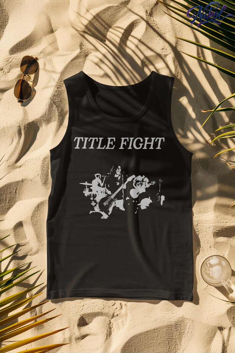 Front print lifestyle image of a white t-shirt, showcasing Title Fight with natural fabric drape.
