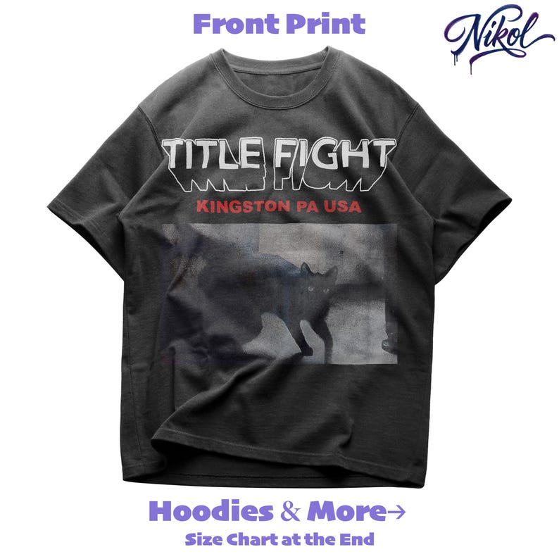 White t-shirt front print mockup with detailed wrinkles and shading, displaying Title Fight.