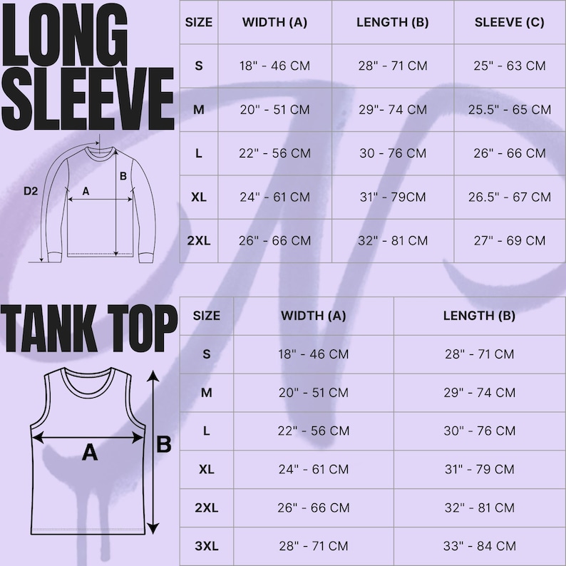Size chart and measurement guide for the Panchiko deathmetal album graphic apparels featuring a detailed table in both centimeters and inches to help you find the perfect fit.